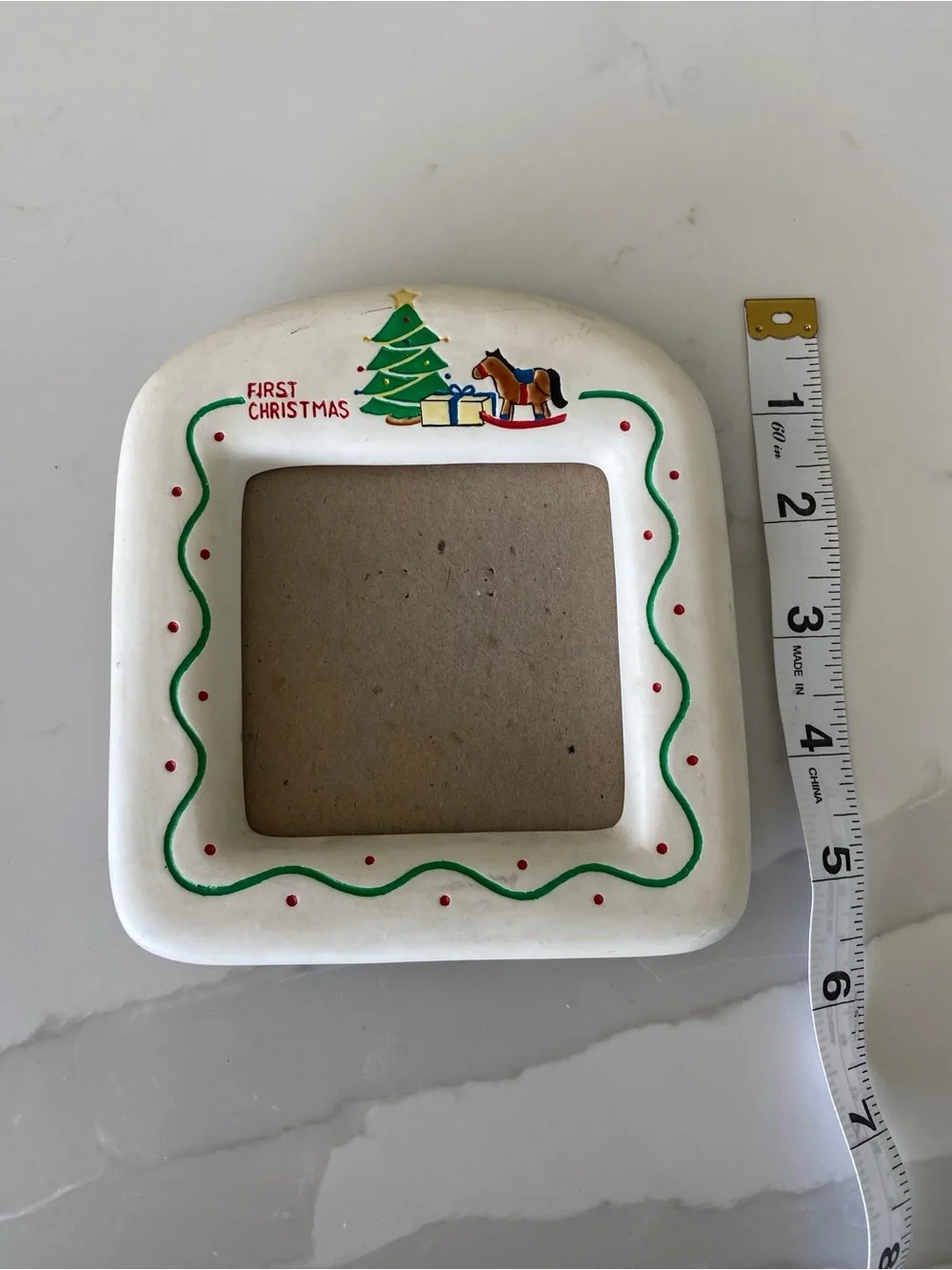 Vintage 80s 90s Bright Touches Baby First Christmas Ceramic Holiday Photo Frame